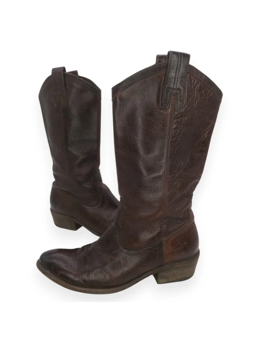 Frye Brown Leather Mid-Calf Heeled Boots - Picture 1 of 12